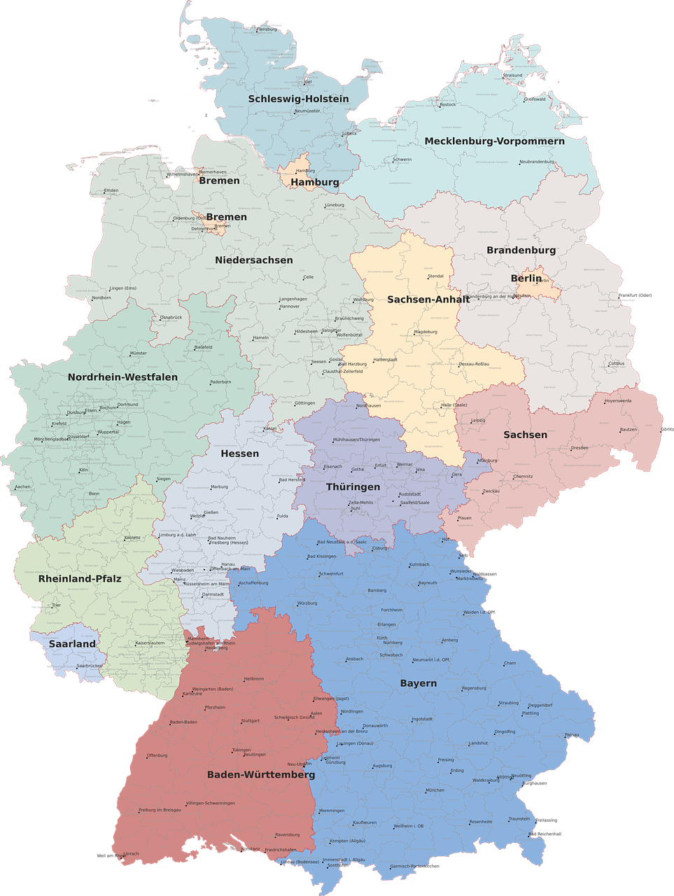 Eine Deutschland-Karte mit allen Bundesländern