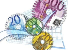 Darstellung von Zahnrädern, die verschiedene Eurobanknoten darstellen
