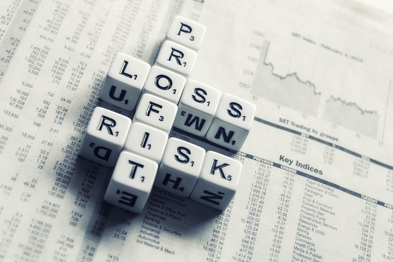 Mit Skribbel-Würfel geschrieben Profit, Risk, Loss