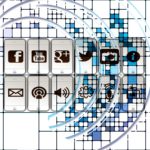 Angedeutete Handy mit den verschieden Social Media Icons auf dem Bildschirm