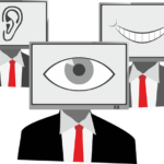 Illustration von Menschen mit einem Monitor als Kopf